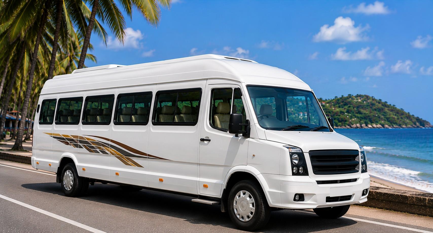 EzyGoa 20-Seater Tempo Traveller available for hire in Goa